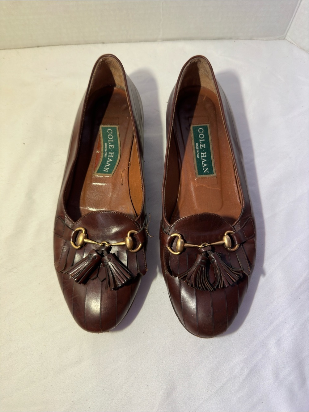 Cole Haan Brown Leather Horsebit Tassel Ballet Flats Loafers Women’s 6.5 B